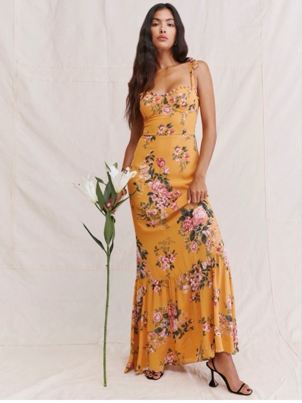 Reformation Mustard Yellow Floral Maxi Dress